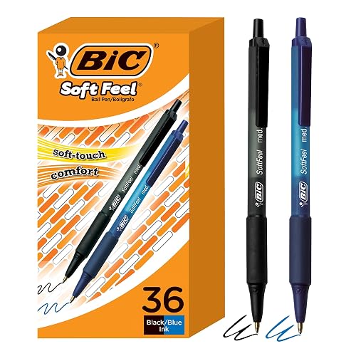 BIC Soft Feel Retractable Ballpoint Pen, 1.0 mm Medium Point, 36-Count | No-Slip Grip for Comfortable Writing | Smooth Ink Flow for Effortless Writing | Ideal for Students, Teachers, And Classrooms