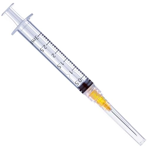 100 Pack - 3ml/cc Luer Lock Plastic Syringe with Needle 25Ga, Lab Measuring Tools for Industrial Dispensing, Science Lab and Plant Injection Supplies