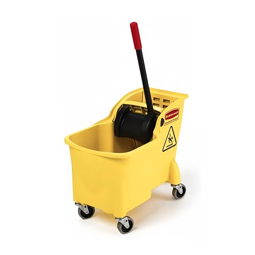 Rubbermaid Commercial Products 31-Quart Tandem Mop Bucket & Wringer, Yellow | On Wheels, All-In-One Compact Design, Efficient Wringing, for Professional/Janitorial Floor Cleaning/Wet Mopping