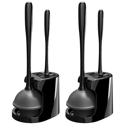 MR.SIGA Toilet Plunger and Brush Combo for Toilet Cleaning, Black, 2 Set | Heavy duty toilet brush and plunger set, toilet bowl brush and plunger with holder