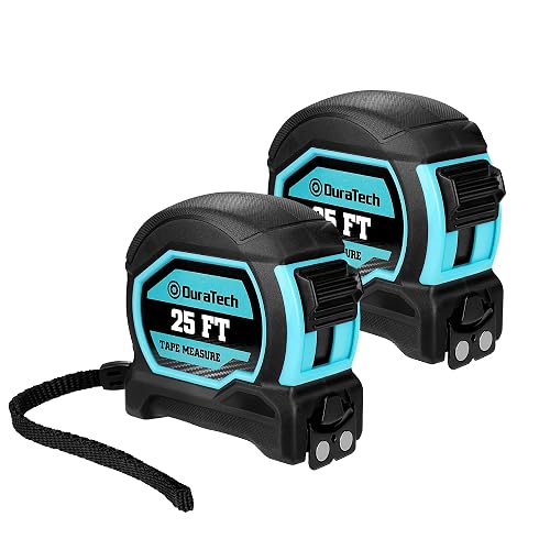 DURATECH 25FT Magnetic Double-Sided Tape Measure, Easy Read Measuring Tape | 2 Pack Retractable Measurement Tape with Fractions 1/8, Magnetic Hook and Shock Absorbent Case for Construction, Carpenter