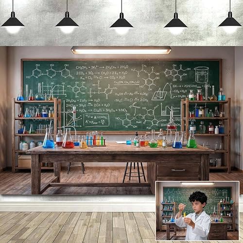 Chemical Science Lab Backdrop Scientist Classroom Photography Background for Girl Boy, Fun Scientist School Classroom Banner Photo Props 7x5ft