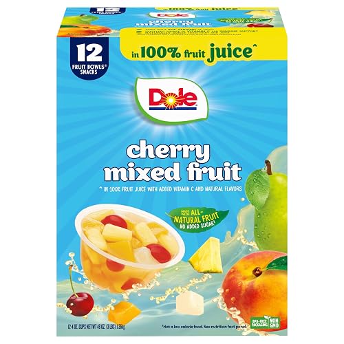 Dole Fruit Bowls Cherry Mixed Fruit in 100% Juice Snacks, 4oz 12 Total Cups, Gluten & Dairy Free, Bulk Lunch Snacks for Kids & Adults | Snacks, in 100% Fruit Juice