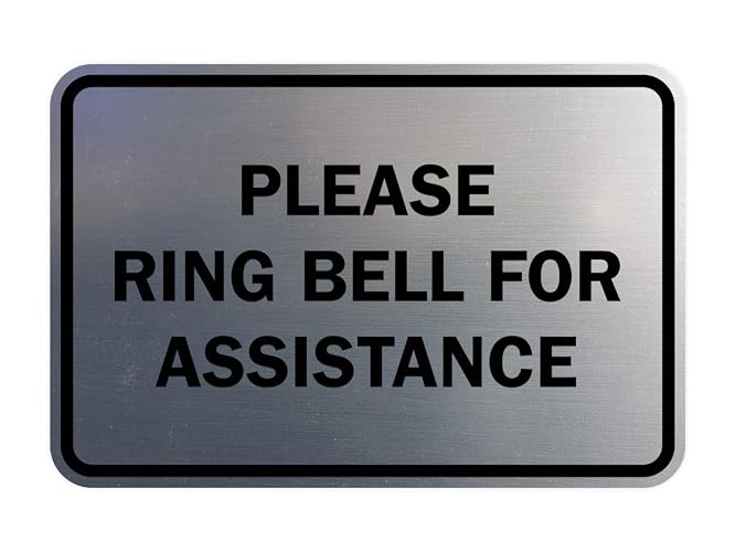 Signs ByLITA Classic Framed Please Ring Bell For Assistance Wall or Door Sign - Durable Material | Powerful Foam Tape (Brushed Silver) - Small (1 Pack)