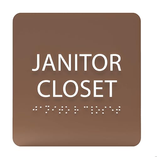 ADA CENTRAL SIGNS - 6" X6" Janitor Closet Sign - ADA Compliant Tactile Graphics Grade 2 Braille Text Acrylic Wall Signs - Janitorial, Custodian, Sanitation, Maintenance, Cleaning Supplies Door Sign