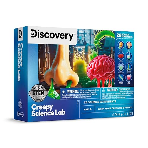 Discovery Creepy Science Lab - 28 Experiments Science Kit| Slime, Boogers, Brain Dissection| STEM Learning Toy| Glow in the Dark Chemistry Set| Kids Educational Activity| Gift for Boys Girls| Ages 8+