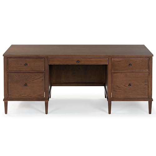 SAFAVIEH Couture Collection - Ariella Walnut Oak Wood 5-Drawer Desk, Modern Storage Writing Table with Iron Accents (SFV4223B)