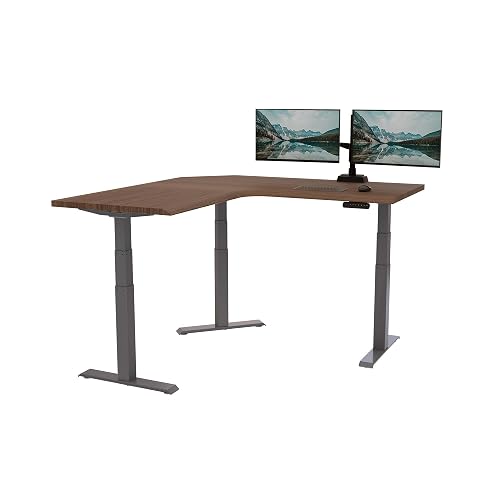 Vari ComfortEdge 60x60 L-Shape Electric Standing Desk – Height Adjustable Sit-Stand VariDesk for Corner Office with Reversible Left/Right Design + Walnut Top/Slate Legs (Ships in 3 Boxes)