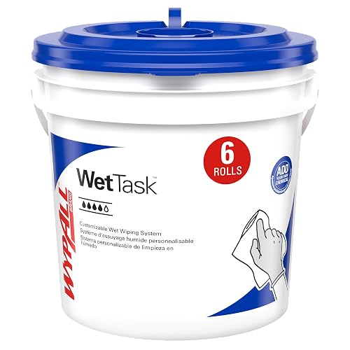 WypAll PowerClean WetTask for Solvents, 6 x 95 Towels, 1 Bucket (06001) | Center-Pull Towels, Bucket Included, Thick & Durable, Closed Bucket System for Wet Wiping with Solvents & Cleaners