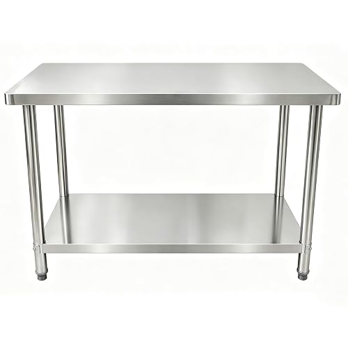 Stainless Steel Work Table, 24 x 48 Inch Heavy-Duty Prep Table with Undershelf and Reinforced Supports for Kitchen, Restaurant, Garage, Workshop, and Laundry Room