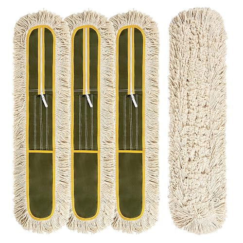 4-Pack 36'' Universal Microfiber and Cotton Mop Pads – Loop End - Easy Zipper - Compatible with Industrial Dust Mops – Reusable Replacement Heads for Commercial Floor Cleaning & Janitorial Supplies