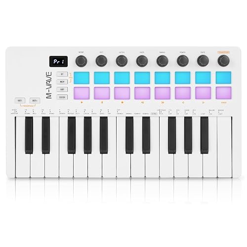 M-VAVE 25 Key USB MIDI Keyboard Controller With 16 Backlit Drum Pads, Bluetooth Semi Weighted Professional dynamic keybed 8 Knobs and Music Production,Software Included (16 Drum White)