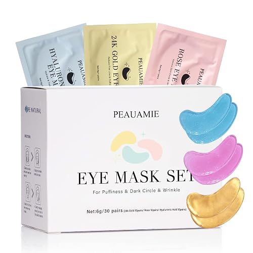 PEAUAMIE Under Eye Patches Gold and Hyaluronic Acid for puffy eyes,Rose Eye Masks for Dark Circles and Puffiness skin care Smooth Wrinkles products 30 Pairs