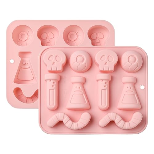 Stiesy 2 Pcs Science Experiment Silicone Molds Skull Chemistry Glass Bottles Lab-Themed Silicone Fondant Cake Mould for Mad Scientist Party Favors Halloween Crafts Projects