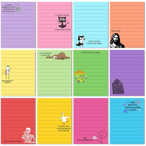 12 Pcs Funny Sticky Notes for Work 4x3'', Funny-Lines, Multi Color | Sarcastic Funny Notepads, Novelty Memo Pads for Office Coworker Gifts, Employee Appreciation Supplies