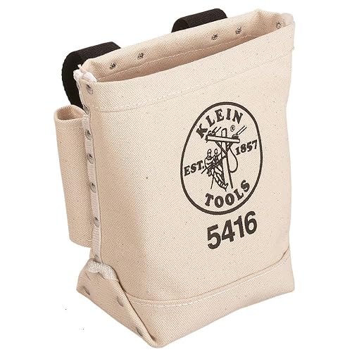 Klein Tools 5416 Tool Pouch, Small Tool Bag for Bolt Storage with Bull Pin Loops and Belt Strap Connect, 5 x 10 x 9-Inch