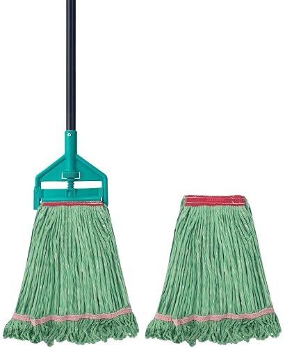 KeFanta 60 Inch Loop-End String Mop Heavy Duty Commercial Industrial Mops | for Floor Cleaning,Cotton Wet Mop with Extra Mop Head Replacement,Green