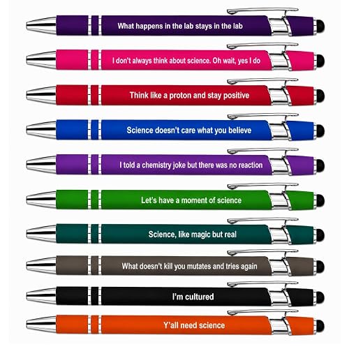 10PC Funny Science Pens Ballpoint Pen Bulk Gifts Set Sarcastic Geek Scientist Biologist Physics Teacher Chemistry Research Lab Office Work Writing Pens Accessories Gift for Coworker Men Women Adults
