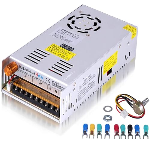 12V Power Supply 480W 10A, AC to DC Converter with Digital Display | 480W AC 110V-220V to DC 0-48V Power Supply, Equipped with Digital Display and Built‑in Cooling Fan for Electronic Equipment
