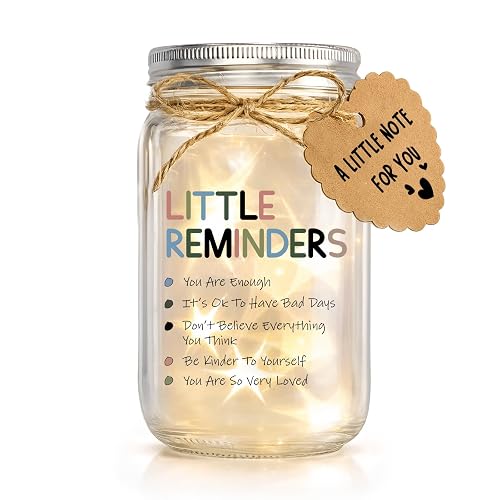 Inspirational Gifts for Women - Little Reminders Mason Jar Night Light with Emotional Support Messages - Mental Health & Self-Care Gift for College Girls, Coworker, Friends - Affirmation Home Decor