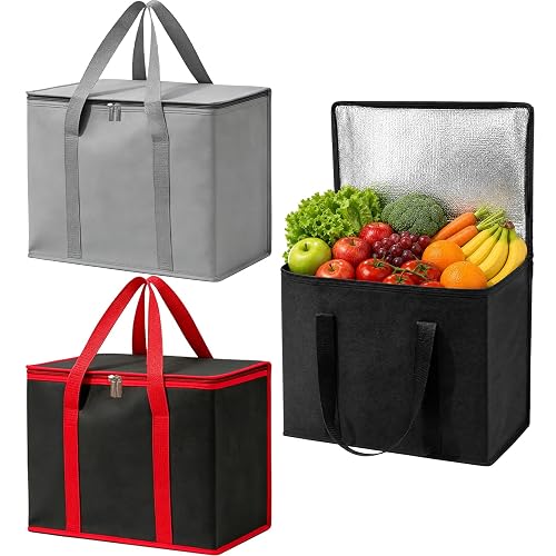 FF Uture 3 Pack Insulated Reusable Grocery Bags, 60LBS Heavy Duty Cooler Tote with Triple Layer Thermal Insulation, Collapsible and Stands Upright for Shopping, Picnic, Delivery