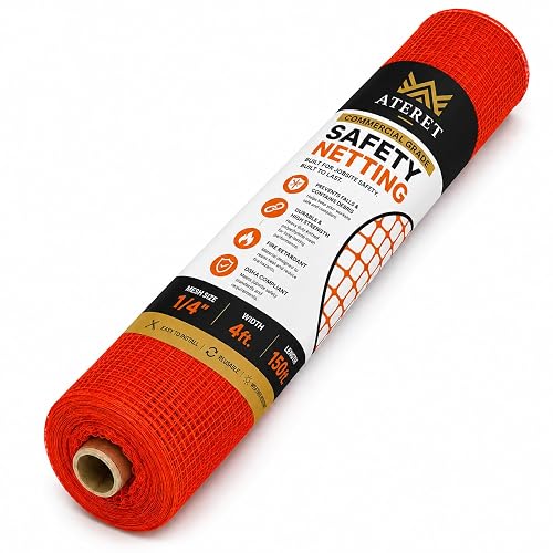 ATERET 4' x 150' Debris Safety Netting Orange Fire Retardant, Construction Netting Scaffolding Equipment