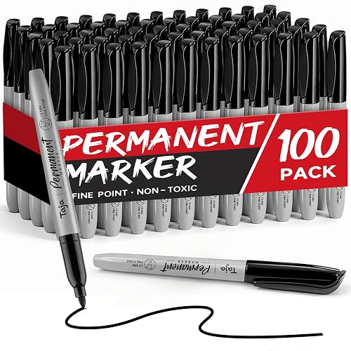 Taja 100 Counts Permanent Markers Bulk, Fine Tip, Black, Quick-Drying | Waterproof Bulk Marker Set for Writing and Sketching on Wood, Plastic, Metal, Glass, Perfect for School and Office Supplies