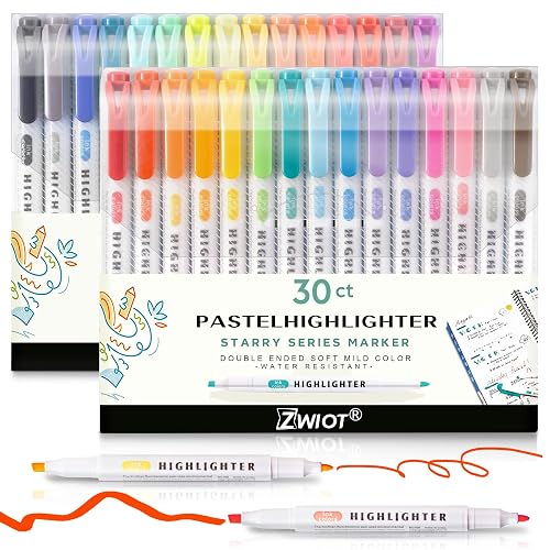 ZWIOT Pastel Highlighters, 30 Count Dual Tip Highlighter Markers, Fine Tip & Chisel Tip, No Bleed Quick Dry Non-Toxic Ink, Aesthetic Bible Highlighters for Journaling, School, Office & Study Notes