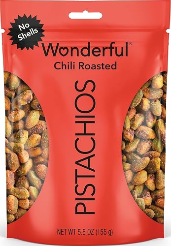 Wonderful Pistachios No Shells, Chili Roasted Nuts, 5.5 Ounce Resealable Bag, Protein Snacks, Gluten Free Travel Snacks, Healthy Snack
