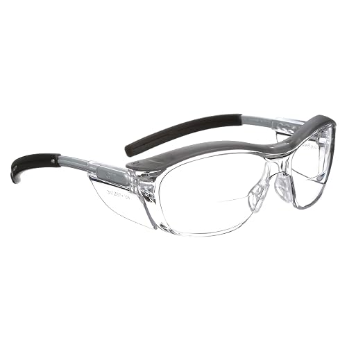 3M Safety Glasses, Nuvo Readers, +2.0 Diopter, Clear Lens, Gray Frame | ANSI Z87, Soft Nose Bridge, Side Shields, Pack of 1