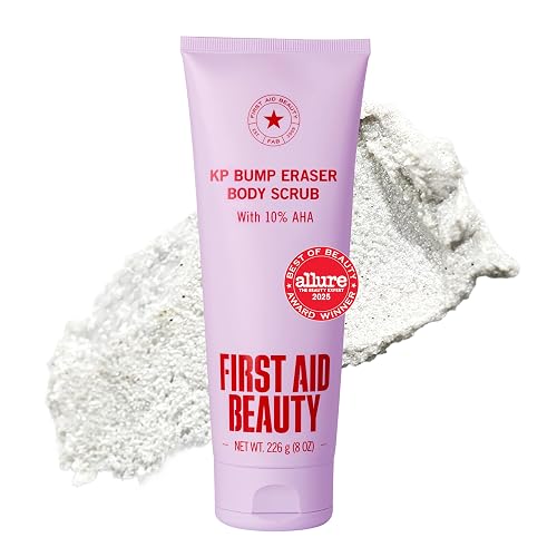 First Aid Beauty KP Bump Eraser Body Scrub with 10% AHA - Dermatologist-Tested Keratosis Pilaris Exfoliator - Support for Rough Bumps, Uneven Skin Texture & Strawberry Skin - Sensitive Skin