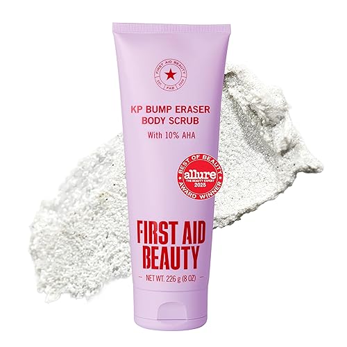 First Aid Beauty KP Bump Eraser Scrub, 10% AHA, Sensitive Skin | Dermatologist-Tested Keratosis Pilaris Exfoliator for Rough Bumps, Uneven Texture & Strawberry Skin, No Artificial Fragrance