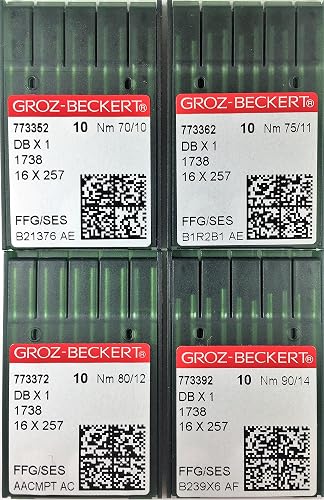 40PCS GROZ-BECKERT Sewing Machine Ball Point Needle (JUKI DDL,Brother DB2, & More) 16X257 DBX1 Size#70/10,75/11,80/12,90/14 Each Pack Have 10PCS NEEDLS.
