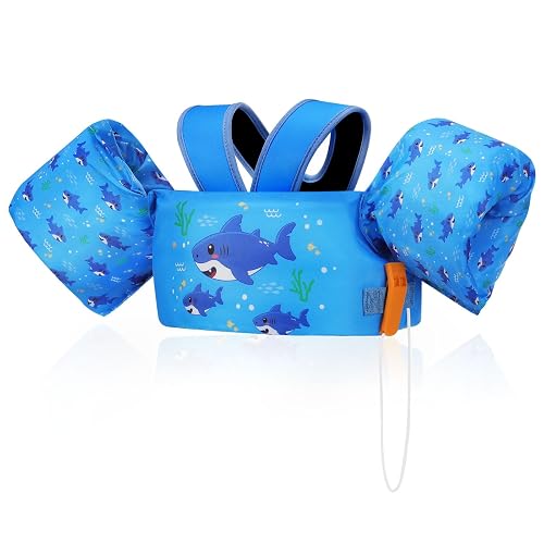 MoKo Toddler Arm Floaties 20-50lbs, Swim Vest Water Wings for Kids Pool | Y-shaped design, crotch strap, whistle, Compliant with CPC certification, adjustable, anti-lost leash compatible