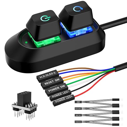 PC Power Button, Desktop Switch Splitter ON Off Reset SW HDD LED PC External Power Supply Button for Computer Motherboard