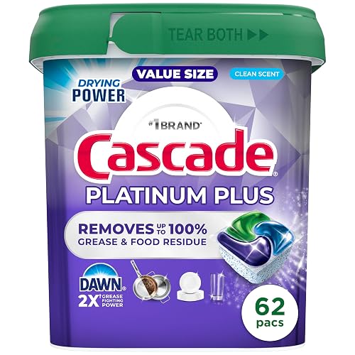 Cascade Platinum Plus Dishwasher Pods, Dish Detergent Soap, Clean Scent, 62 Count