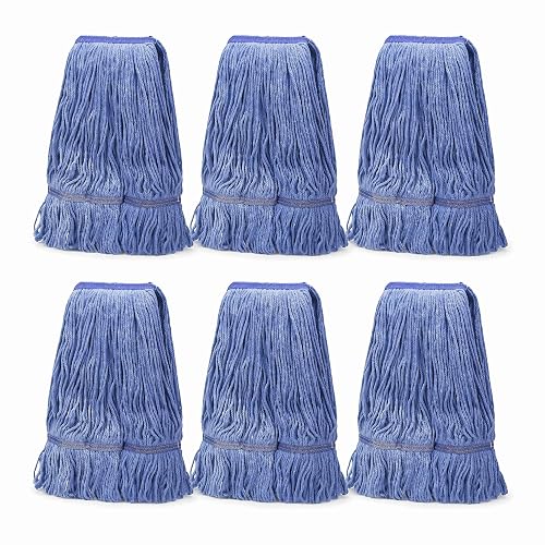 6 Pack Heavy Mop Replace Head，mop Head Replacement,Commercial mop Heads,Reusable Mop Head Refills-Replacement Mop Heads SuitableWet Industrial Blue Cotton Looped End String Head Refill (Blue)
