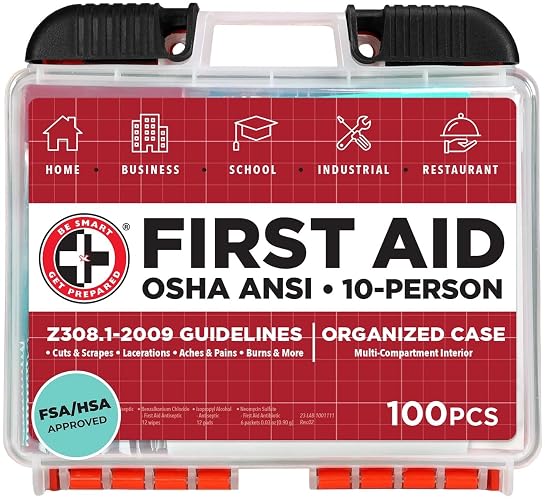 Be Smart Get Prepared OSHA/ANSI First Aid Kit - 10 Person | 100 Pieces - Designed for Home, Business, School, Industrial, and Restaurants - Compact & Portable