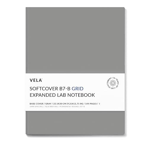 Vela Sciences Advanced B7-B Expanded Softcover Lab Notebook, 9.25 x 11.75 in (23.5 x 30 cm), 144 Pages, Permanent Bound, 70lb Heavyweight Paper (1-Pack, Grid)