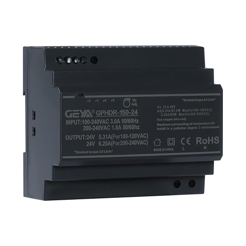 IGOYE Ultra Slim Step-Shape DIN Rail Power Supply, 24V 5.31A 127.4W GPHDR-150-24 for Industrial Automation, Communication Base Stations, Data Centers and Medical Equipment