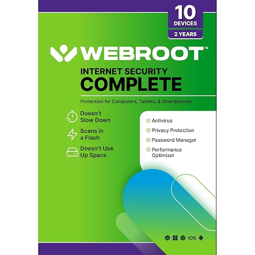 Webroot Internet Security Complete | Antivirus Software 2026 | 10 Device | 1 Year Keycard for PC/Mac/Chromebook/Android/IOS + Password Manager, Performance Optimizer | Packaged Version