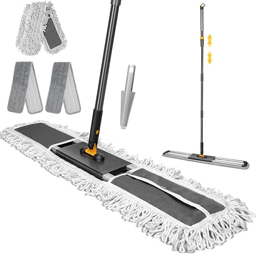 36” Commercial Dust Mop with 62” Adjustable Handle & 3 Reusable Pads | Large Heavy Duty Industrial Push Mops for Home,Hotel,Mall,Warehouse