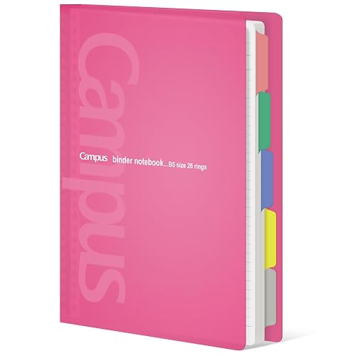 KOKUYO 5 Subject Spiral Notebook, Campus B5 Refillable Journal with 5 Tab Dividers, 100 Sheets in 5mm Ruled Loose Leaf Paper, Light Pink, Japan Import (RU-P333NP & NO-836C)