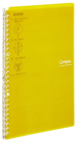 Kokuyo Smart Ring Binder, B5 Yellow Binder Notebook, Up to 25 Filler Papers | Campus Refillable Notebook 26 Holes with 10 Extra Loose-Leaf Paper in 6mm Dot Ruled Japanese Slim Binder for Work & Study