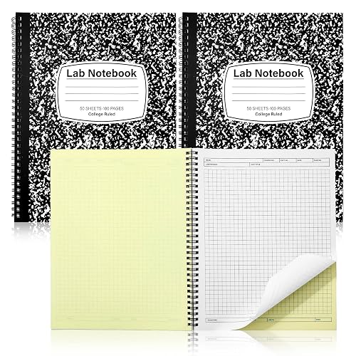 FYSUIMU 2 Pack 8.5 x 11 Inch Carbonless Lab Notebook Carbon Copy Composition Notebooks with Science Grid Set Page Sheets Total Coil Binding, Back to School Engineering Chemistry Laboratory Supplies