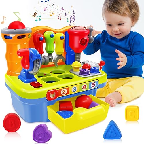 SYAOMUNLY Baby Toys for 1 Year Old Boy Girl, Musical Toddler Toys Age 1-2 | Workbench Early Educational Sound & Shape Set, Christmas Birthday Gift for Toddlers 12-18 Months, Kids Tool Kit with Lights