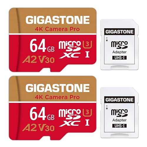 【5-Years Data Recovery】 GIGASTONE 64GB Memory Card 2 Pack 4K Pro Camera Compatible with GoPro Switch Speed 95MB/s A2 U3 V30 Micro SDXC Card with SD Adapter