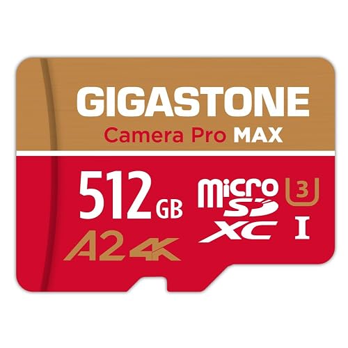 【5-Years Data Recovery】 GIGASTONE 512GB Micro SD Card, 4K Camera Pro MAX, Compatible with Gopro, Dash Cam, DJI, Drone, Security Camera, Speed Up to 170MB/s, UHS-I A2 4K U3 C10, with Adapter