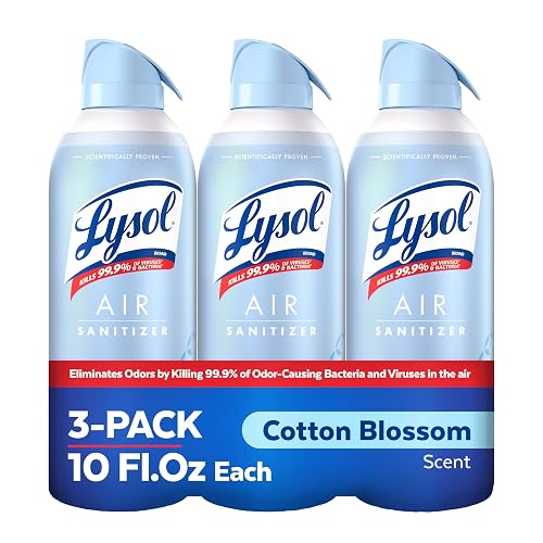 Lysol Air Sanitizer Spray, Air Freshener Alternative, Cotton Blossom 3-Pk | Lysol Scented Air Sanitizing Room Spray, Bacterial Odor Eliminator, Home, Office, Classroom, Toilet, & Bathroom Spray, 10 oz
