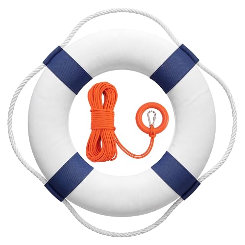 Hoencraft 23''-28'' Life Preserver Ring with 98.4ft Floating Lifesaving Rope, Throwable Flotation Device, Lifebuoy Set, Pool Safety Float, for Buoy and Swimming Decoration, Boat Safety Equipment